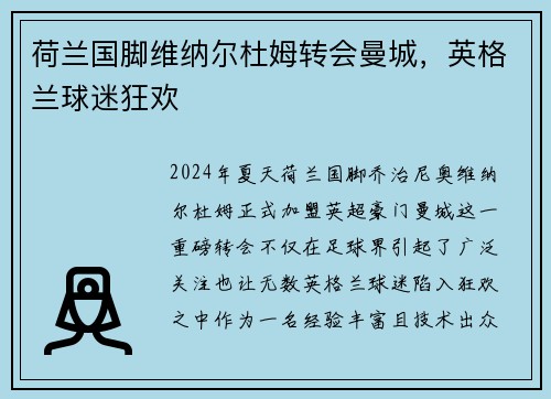 荷兰国脚维纳尔杜姆转会曼城，英格兰球迷狂欢